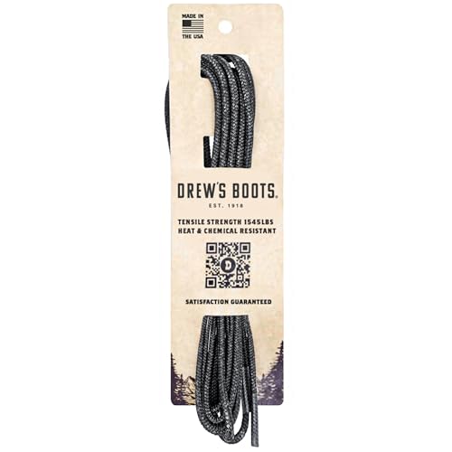 Drew's Boots Technora Stiefelschnürsenkel für Damen und Herren - praktisch unzerbrechliche, geflochtene, schwer entflammbare Arbeitsstiefelschnürsenkel, Schwarz, 72 inches (183 cm) von Drew's Boots
