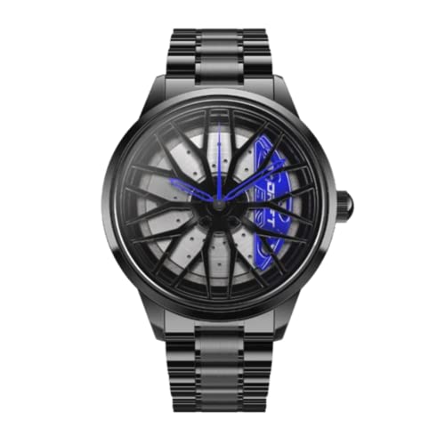 DriftElement Motorsport Felgenuhr Herren - Sportwagen Männer Armbanduhr im 3D Design der Sternspeichen M8 Felge aus Edelstahl - Custom Designer Uhr mit Mineralglas (Blau) von DriftElement