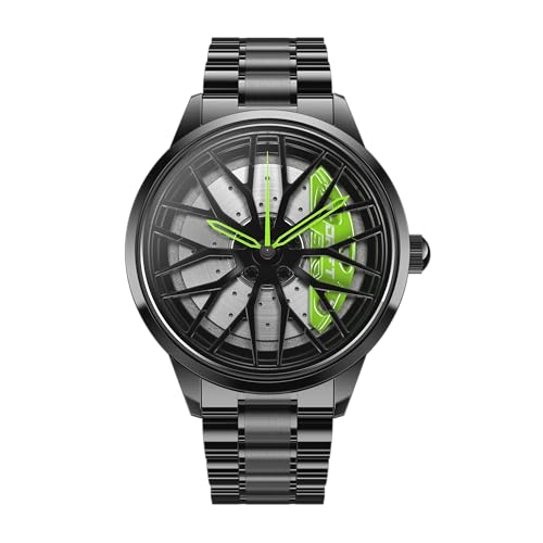 DriftElement Motorsport Felgenuhr Herren - Sportwagen Männer Armbanduhr im 3D Design der Sternspeichen M8 Felge aus Edelstahl - Custom Designer Uhr mit Mineralglas (Grün) von DriftElement