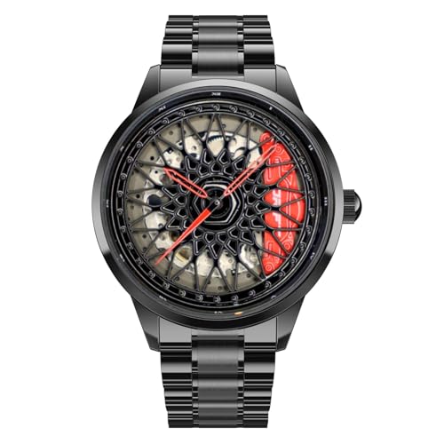 DriftElement Racing Automatic Rim Watch – Motorsport-inspirierte Automatikuhr mit einzigartigem Felgendesign (Rot) von DriftElement