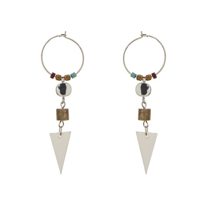 Collage Creolen Weiß - Vegan Leder, Lange Ohrringe, Creolen, Gemischtes Material, Fusion Disk Ohrringe von DriftwoodMemory