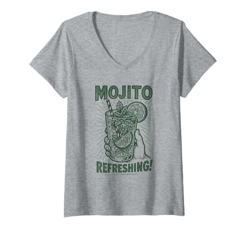 Damen Mojito Refreshing! Rum Cocktail MOVITO Day 11. Juli T-Shirt mit V-Ausschnitt von Drinkers Gifts