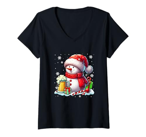 Damen Weihnachtsmann Schneemann trinkt Bier Weihnachten lustige Trinker Familie T-Shirt mit V-Ausschnitt Damen Weihnachtsmann Schneemann trinkt Bier Weihnachten lustige Trinker Familie T-Shirt mit V-Ausschnitt von Drinking Beer Christmas Costume
