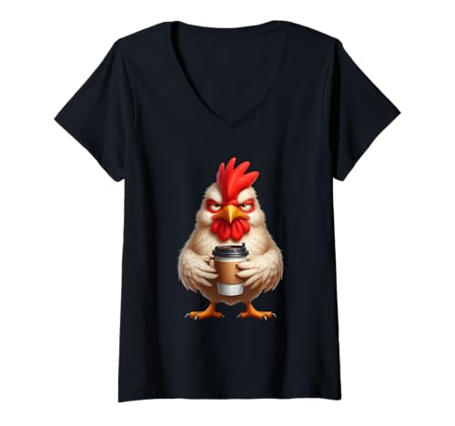 Damen Sleepy Chicken Trinkkaffee T-Shirt mit V-Ausschnitt Damen Sleepy Chicken Trinkkaffee T-Shirt mit V-Ausschnitt von Drinking Coffee Collection