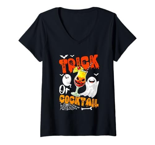 Damen Trick Or Cocktail Halloween Drunker Cocktail Glasses Boo T-Shirt mit V-Ausschnitt von Drinking Halloween Costume