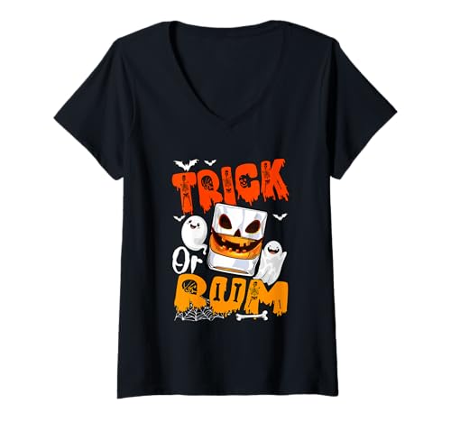 Damen Trick Or Rum Halloween Drunker Rum Glasses Boo Ghosts T-Shirt mit V-Ausschnitt von Drinking Halloween Costume