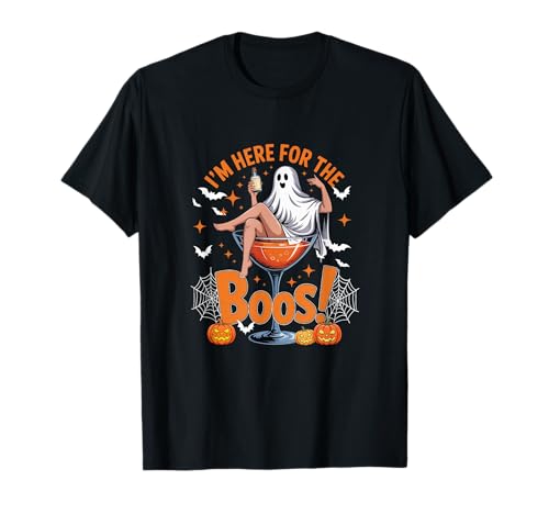 Here for Boos Halloween Women Cosplay Boo On Cocktail Glass T-Shirt von Drinking Halloween Costume