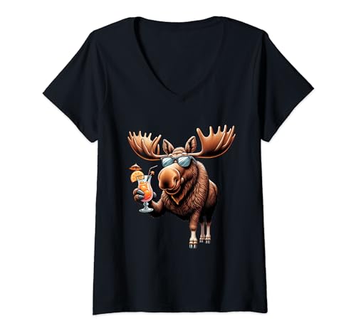 Lustige Elch-Sommer-Sonnenbrille für Kinder, Herren, Damen, Elch T-Shirt mit V-Ausschnitt von Drinking Moose Lovers Costume for Women Men