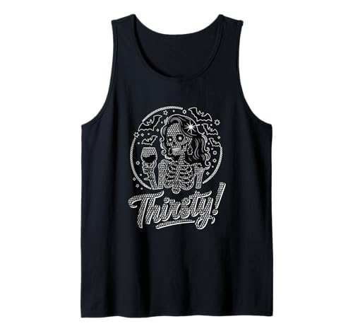Thirsty Halloween Skeleton Woman Drinking Wine Drinker Party Tank Top von Drinking Wine Halloween Costume