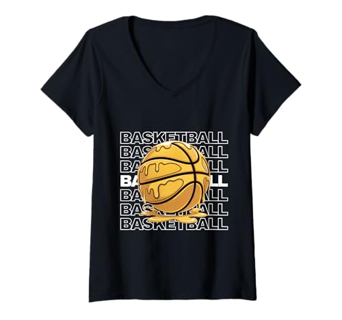 Damen Golden Basketball Drip Streusel Ice Cream Respect The Drip T-Shirt mit V-Ausschnitt Damen Golden Basketball Drip Streusel Ice Cream Respect The Drip T-Shirt mit V-Ausschnitt von Dripping Gold Basketball Hoop Slam Dunk Designs