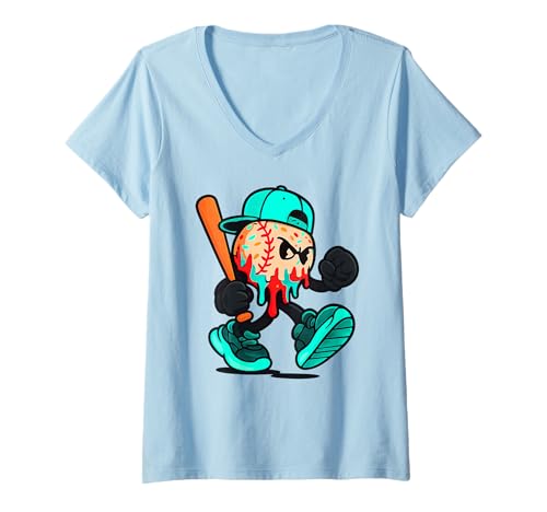 Damen Baseball Drip Ice Creams für Jugendliche Cool Street T-Shirt mit V-Ausschnitt Damen Baseball Drip Ice Creams für Jugendliche Cool Street T-Shirt mit V-Ausschnitt von Dripping Ice Creams Sports