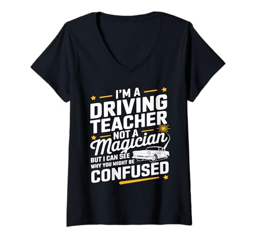 Damen Ich bin Fahrlehrer, kein Zauberer T-Shirt mit V-Ausschnitt Damen Ich bin Fahrlehrer, kein Zauberer T-Shirt mit V-Ausschnitt von Driving Humor Teachers Magic Fun