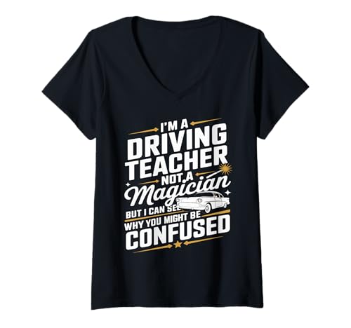 Damen Ich bin Fahrlehrer, kein Zauberer T-Shirt mit V-Ausschnitt Damen Ich bin Fahrlehrer, kein Zauberer T-Shirt mit V-Ausschnitt von Driving Humor Teachers Magic Fun