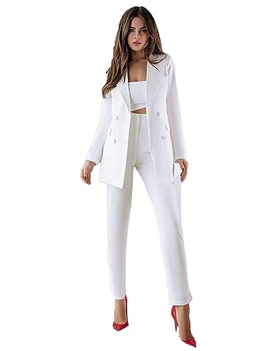 Drkobr Damen Solider Anzug Zweiteiliges Set Büro Dame Arbeit Business Jacke und Hose Smokings von Drkobr