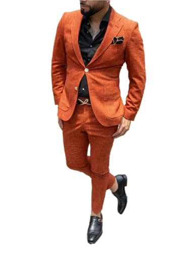 Drkobr Herren 2 Stück Leinen Anzug Set Casual Zwei Knöpfe Jacke und Hose für Hochzeit Party Bankett von Drkobr