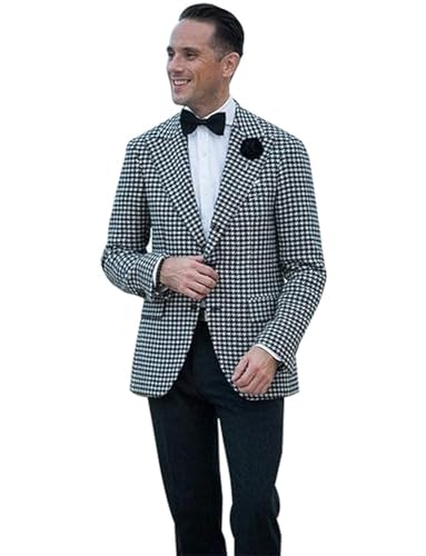 Drkobr Herren Anzug Jacke Hahnentritt Blazer Zwei Knöpfe Sport Mantel Ausgehen Party von Drkobr