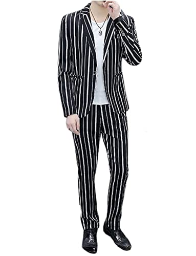 Drkobr Herren Gestreifter Anzug 2-Teiliges Satz Jacke mit Einem Knopf Moderne Passform Smoking Lässig Täglich von Drkobr