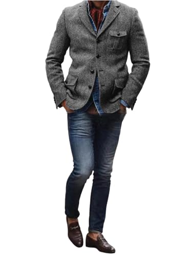 Drkobr Herren Herringbone Anzug Jacke einreihig Knopf Mantel für Party Bankett Täglich von Drkobr