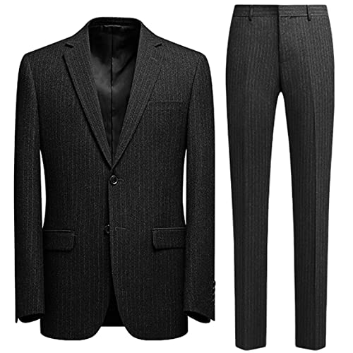 Drkobr Herren Nadelstreifen Anzug Kerbe Revers Zwei Knöpfe Jacke Weste Hose Dreiteilig für Geschäftsreise von Drkobr