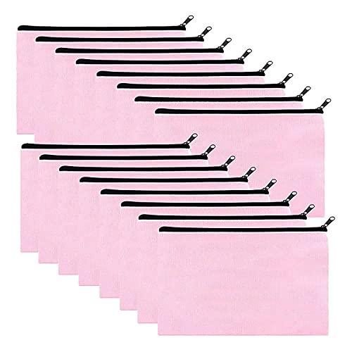 Droagoct 16 Stück Rosa Leinwand Make-up Taschen Große Kosmetiktaschen mit Reißverschluss Bunt Federmäppchen mit Reißverschluss Leinwand DIY DIY, Rosa, Paquete De 16 von Droagoct