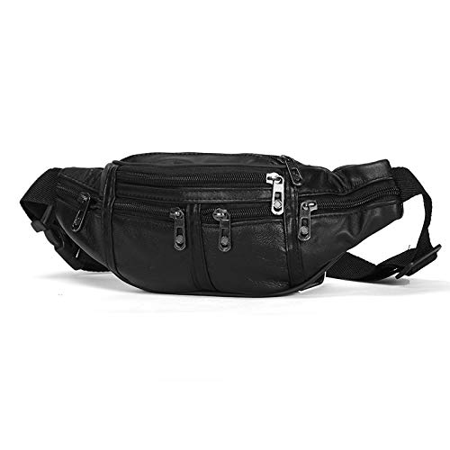 Droagoct Echtes Leder Männlichen Taille Pack Fanny Pack Männer Leder Gürtel Taille Taschen Telefon Tasche Kleine Brust Messenger für Mann, Schwarz von Droagoct