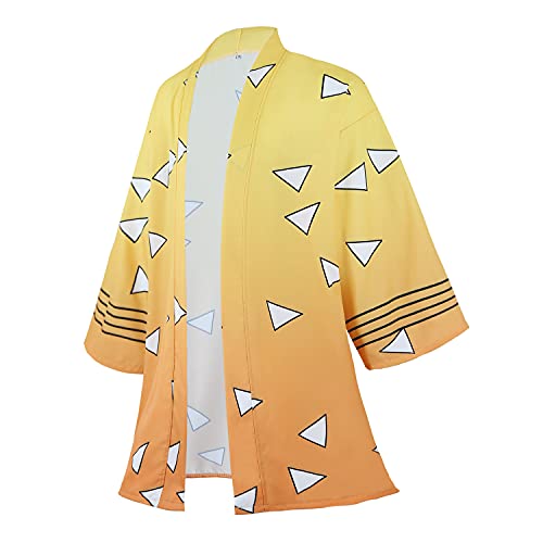 Drofe Anime Robes Tanjiro Cosplay Kostüm Zenitsu Kimono, gelb, X-Large von Drofe