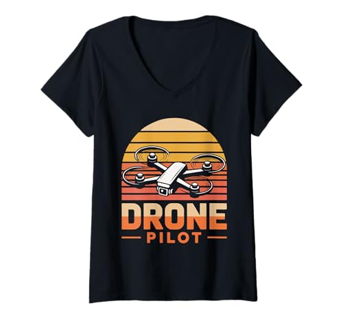 Damen Drone Pilot Drohnenfliegen Geschenkidee T-Shirt mit V-Ausschnitt von Drohnenfliegen Pilot Quadrocopter Liebhaber