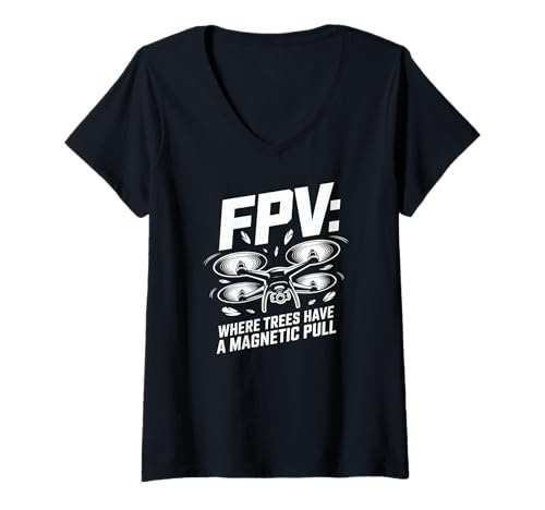 Damen FPV: Wo Bäume einen magnetischen Zug haben T-Shirt mit V-Ausschnitt Damen FPV: Wo Bäume einen magnetischen Zug haben T-Shirt mit V-Ausschnitt von Drone Enthusiasts Unique FPV Humor