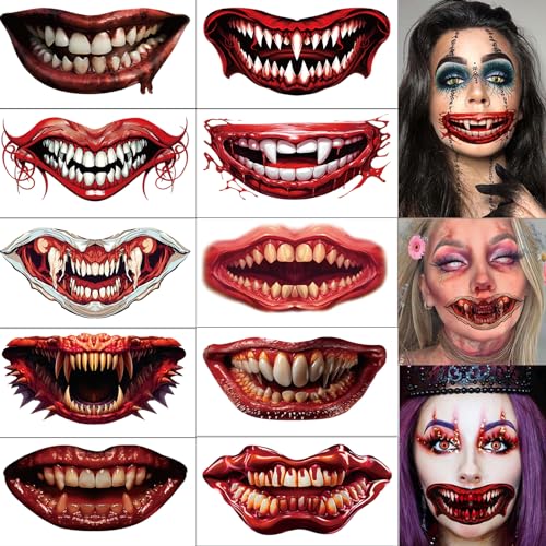 10PCS Halloween Tattoo Kinder, 2024 Halloween Narben Tattoo,Narben Kratzer Aufkleber,Scar Blut Sticker,Gefälschten Scab Blut,Halloween Zombie Scars Tattoos Aufkleber,Halloween Kostüm Schminke Set von Drookaen