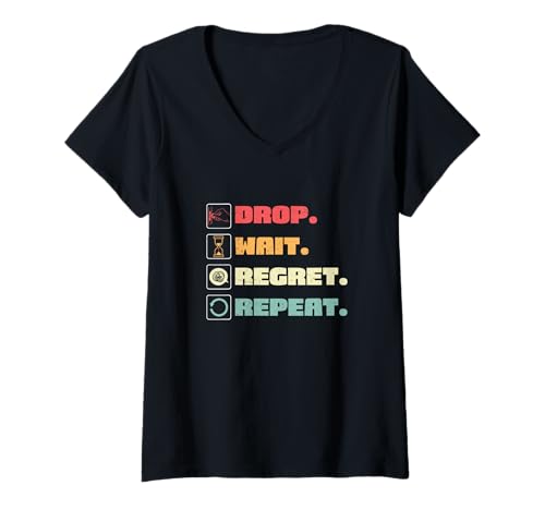 Damen Drop Wait Regret Repeat für Coin Pusher Player Pressed Penny T-Shirt mit V-Ausschnitt Damen Drop Wait Regret Repeat für Coin Pusher Player Pressed Penny T-Shirt mit V-Ausschnitt von Drop It Like It’s Slot