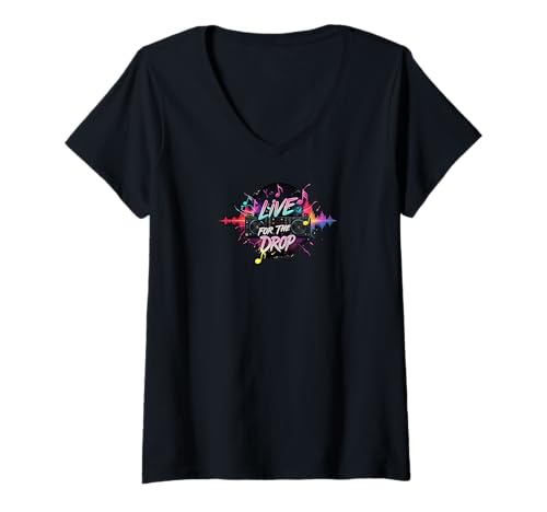 Damen Live for The Drop EDM DJ Music Producer Rave Party Design T-Shirt mit V-Ausschnitt Damen Live for The Drop EDM DJ Music Producer Rave Party Design T-Shirt mit V-Ausschnitt von Drop The Bass EDM Apparel