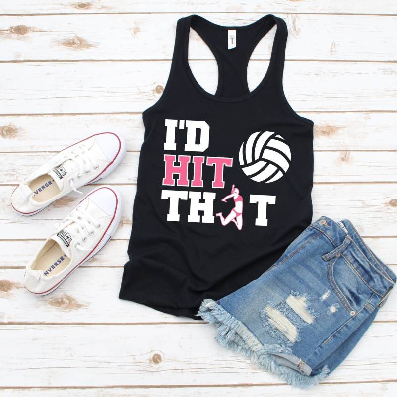 Damen Volleyball Shirts - I'd Hit That Tank Racerback Lustiges Mädchen Shirt von DropBearCo
