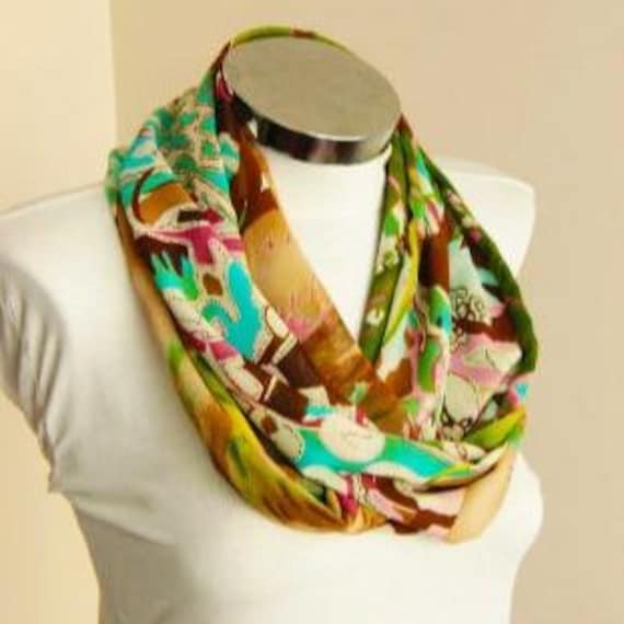 Abstrakter Infinity Schal, Türkis Olivgrün Braun, Loop Schlauchschal, Weihnachtsgeschenk, Blumenmuster, Abstrakt, Sommer, Frühling von DroppBy