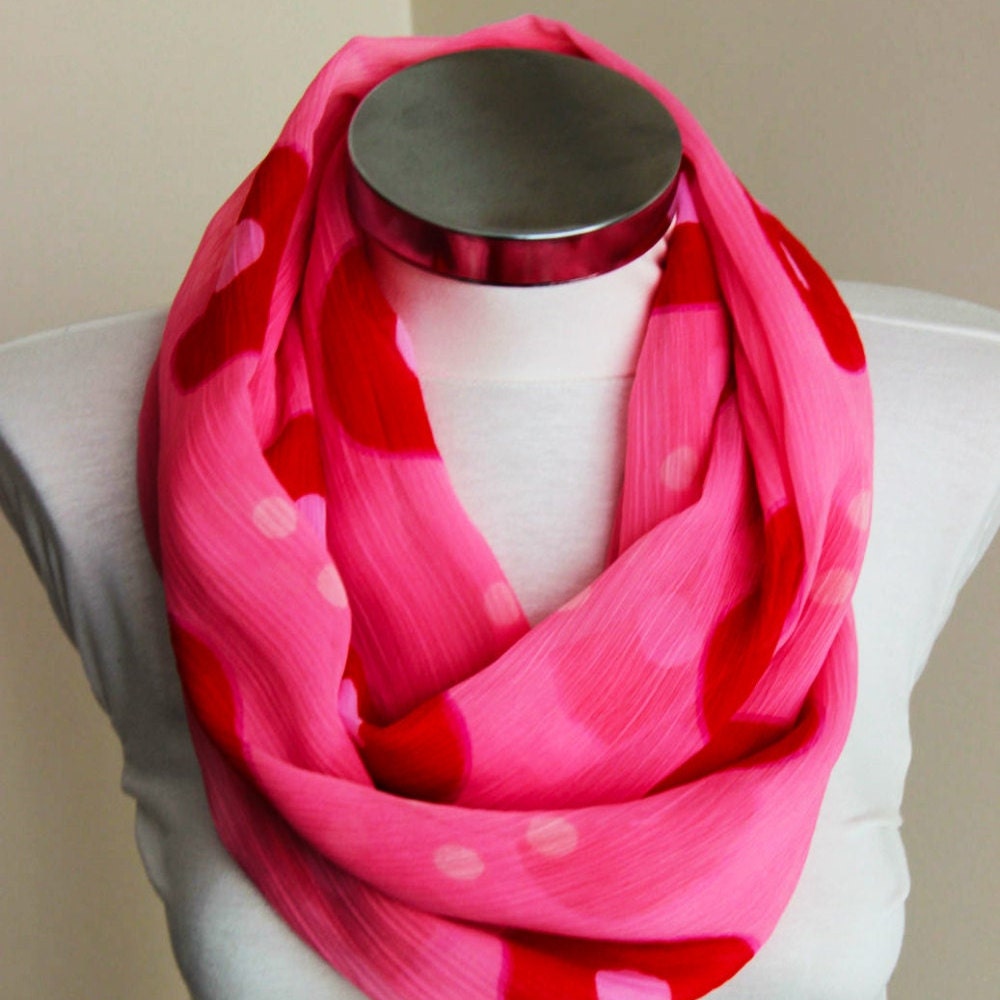 Pink Roter Infinity Schal, Dot Design, Sommer Frühling Weihnachtsgeschenk, Kreis Schlauchschal, Stylisch von DroppBy