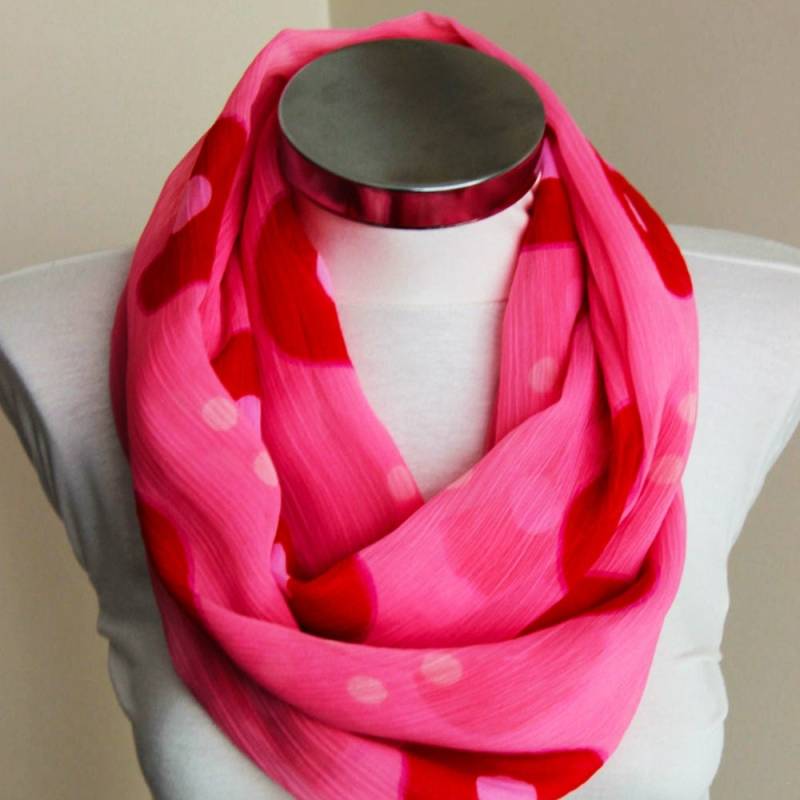 Pink Roter Infinity Schal, Dot Design, Sommer Frühling Weihnachtsgeschenk, Kreis Schlauchschal, Stylisch von DroppBy