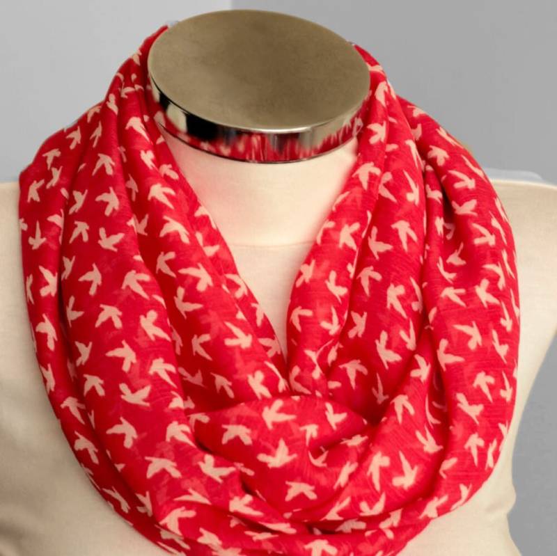 Roter Infinity Schal Tauben Print, Frühlingssommermode von DroppBy