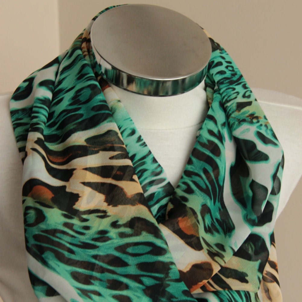 Tigerhaut Infinity Schal, Leopar Design, Braun, Cyan, Sommer, Frühling, Kreis Tigerhaut, Schlauchschal, Haut von DroppBy