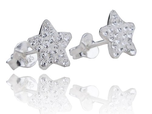1 Paar Ohrstecker Stern Silber 925 Mit Kristall Elements - Weiss 8mm von Drops