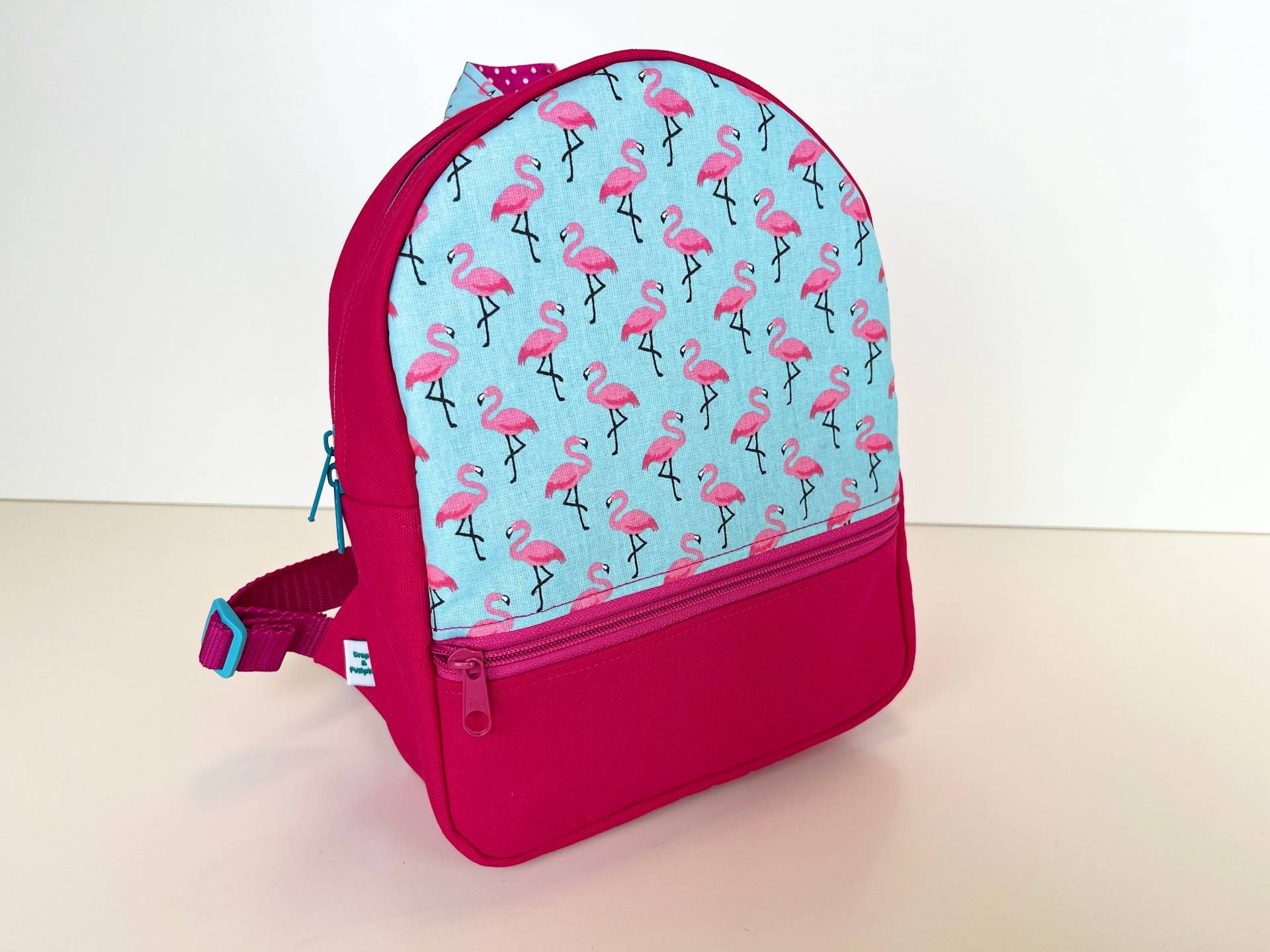 Kinder-Rucksack "Flamingos" Türkis-Pink - 3 Größen | +Name von DropsPumpkin