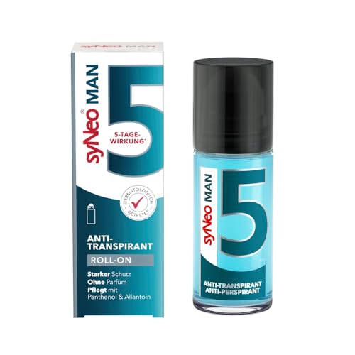 syNeo 5 MAN Antitranspirant Deo Roll-On – 5-Tage-Wirkung – extra starker Schutz gegen Schwitzen, Schweiß & Geruch – Deoroller für Achseln – ohne Parfum – dermatologisch getestet – für Herren – 50 ml von syNeo