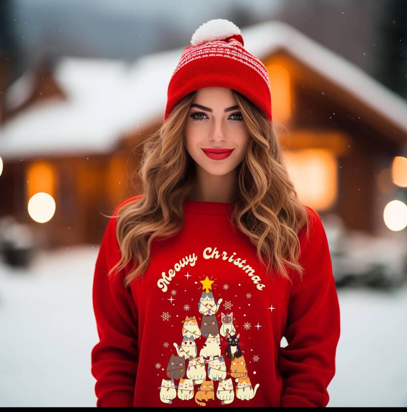 Sweatshirt Frohe Weihnachten Meowy Christmas Katze Geschenk Katzenfan Katzenliebhaber Catmom Weihnachtsgeschenk Weihnachtsbaum Neujahr von DruckBarDeutschland