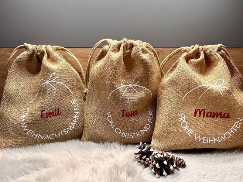 Jutesäckchen | Personalisiert Frohe Weihnachten Vom Christkind Weihnachtsmann Nikolaus Für von DruckFrischMnfktr