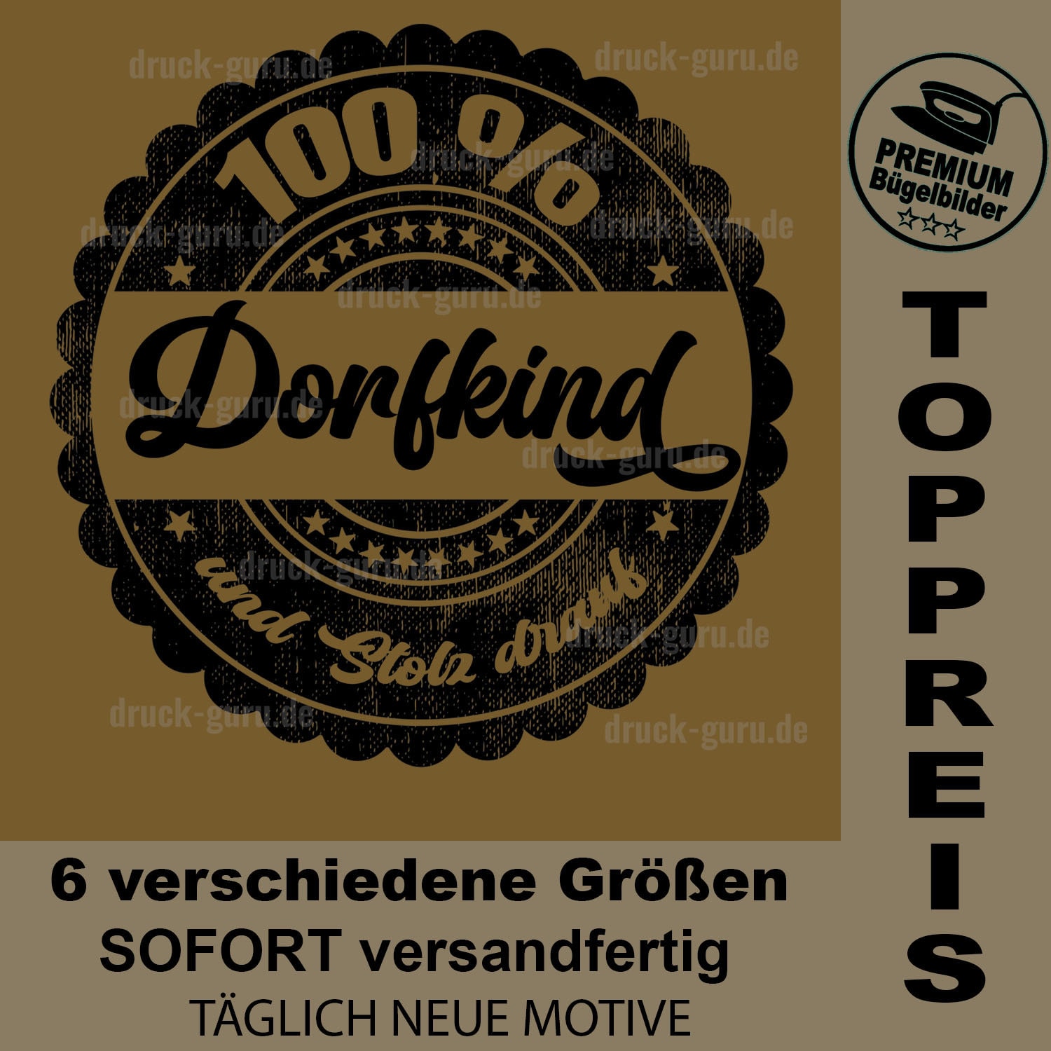 Bügelbild "Button 100% Black" - Dorfkind Stolz von DruckGuru