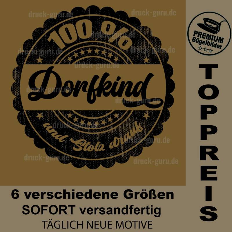 Bügelbild "Button 100% Black" - Dorfkind Stolz von DruckGuru