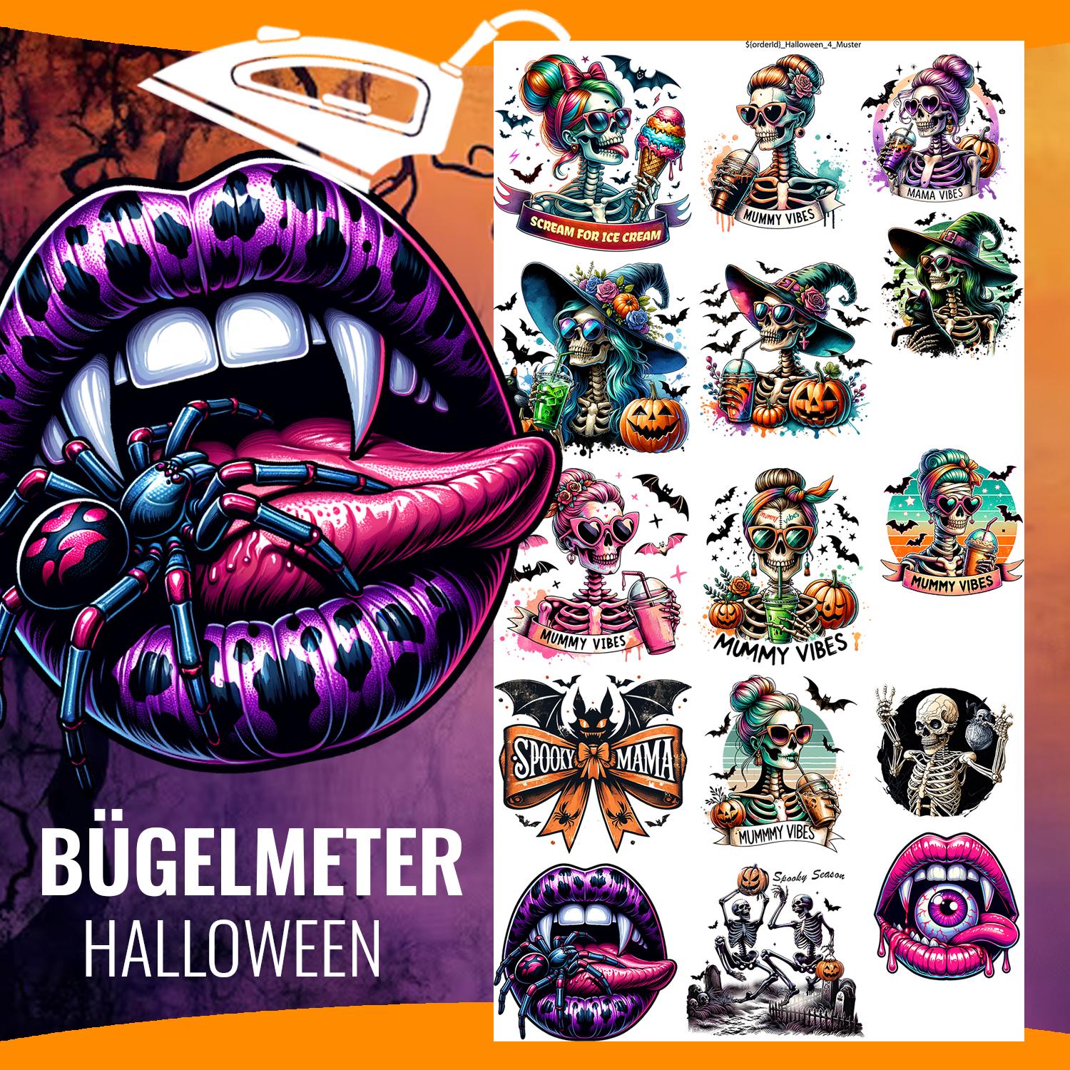 Halloween Bügelbilder - Hexe, Kürbis, Fledermaus, Totenkopf, Spinnen, Skelett, Geist, Dtf-Transfer, Bügelpaches, Zombie, Sensenmann & Henker von DruckGuru