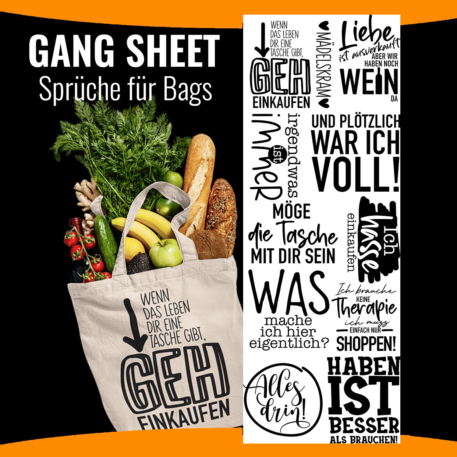 Pre Designd Gang Sheet Sprüche Für Bags von DruckGuru