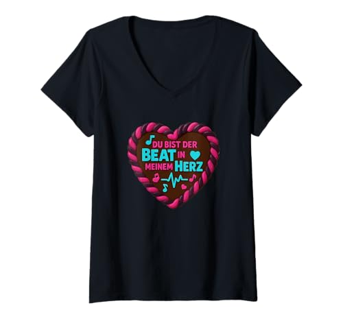 Damen Du Bist Der Beat In Meinem Herz Lebkuchenherz T-Shirt mit V-Ausschnitt von Druckfun Lebkuchenherz Oktoberfest