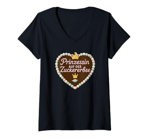 Damen Prinzessin Auf Der Zuckererbse Lebkuchenherz T-Shirt mit V-Ausschnitt von Druckfun Lebkuchenherz Oktoberfest