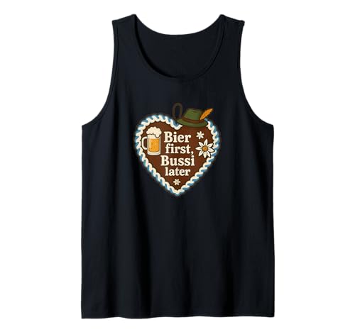 Herren Bier First Bussi Later Lebkuchenherz Oktoberfest Tank Top von Druckfun Lebkuchenherz Oktoberfest