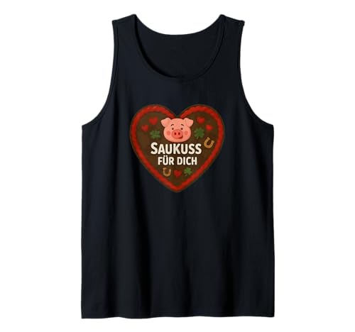 Herren Lebkuchenherz Saukuss Für Dich Oktoberfest Tank Top von Druckfun Lebkuchenherz Oktoberfest
